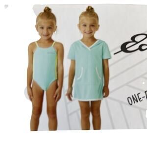 Eddie Bauer Kids One-Piece Turquoise /White/ Yellow Swimsuit Plus Cover Up Nwt